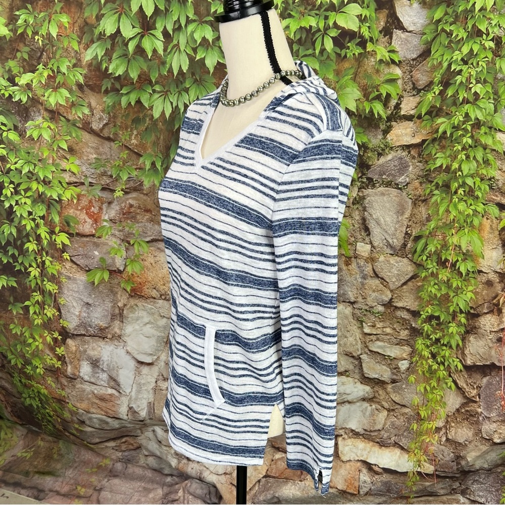 SUNDAY Nautical Casual Burnout Navy and White Striped Hoodie, XS - Picture 4 of 11